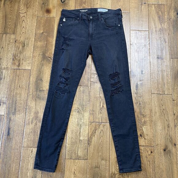 Ag Adriano Goldschmied Pants - Adriano Goldschmied AG The Legging Ankle Super Skinny Black Denim Distressed 29